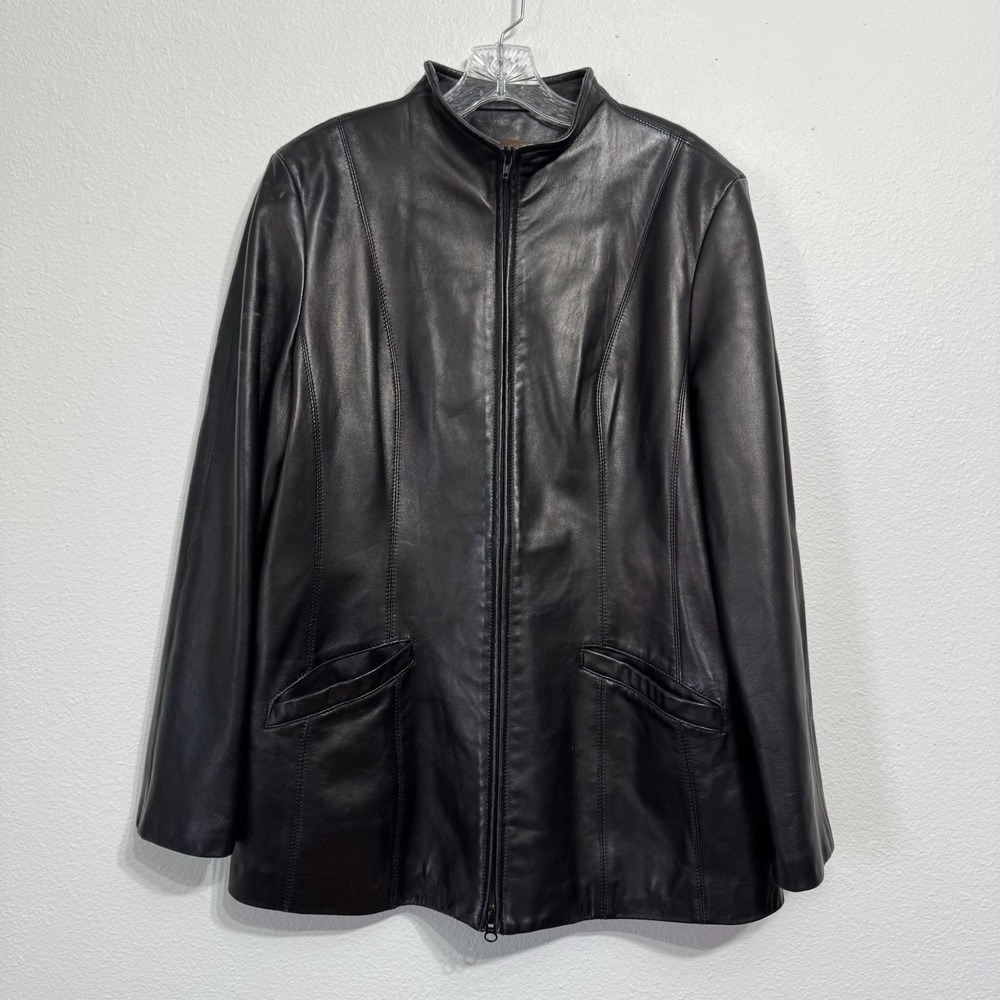 Danier Black‎ Full Zip Long Sleeve Leather Jacket Womens Size L